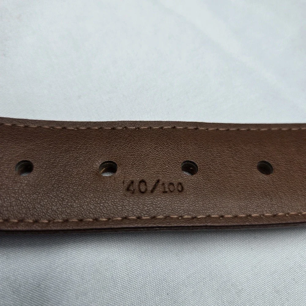 Woven Leather Brass Buckle Belt Navy Leather Ends Mens 40 Preppy Office Classic